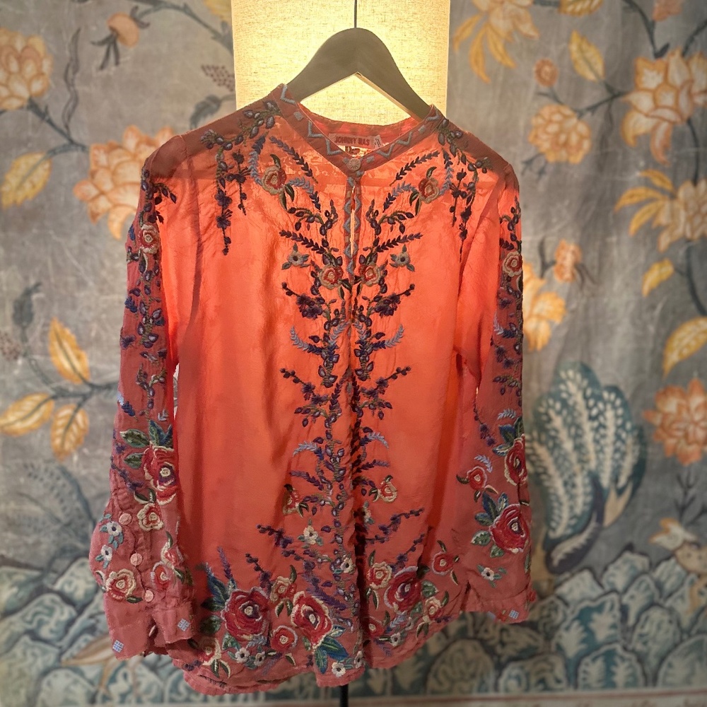 Johnny Was Embroidered Blouse - Coral Floral (M)